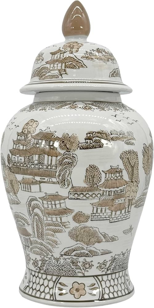 Galt International Brown & White Floral Chinoiserie Ceramic Temple Jar 18" w/Lid - Ginger Jar Hom... | Amazon (US)