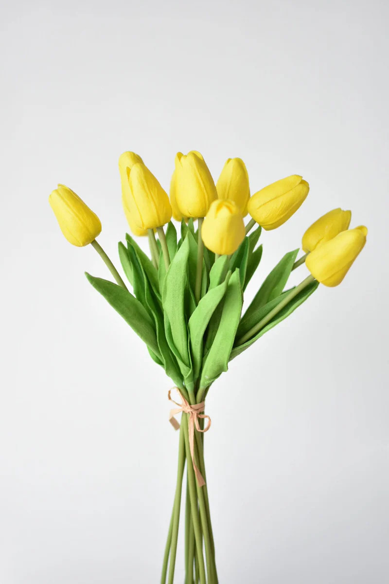 13.5" Faux Real Touch Yellow Tulip Bundle : 12 Stems | Plow & Hearth