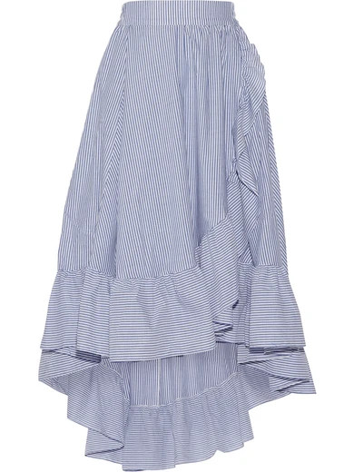 Maje - Wrap-effect Ruffled Striped Poplin Midi Skirt - Blue | NET-A-PORTER (US)