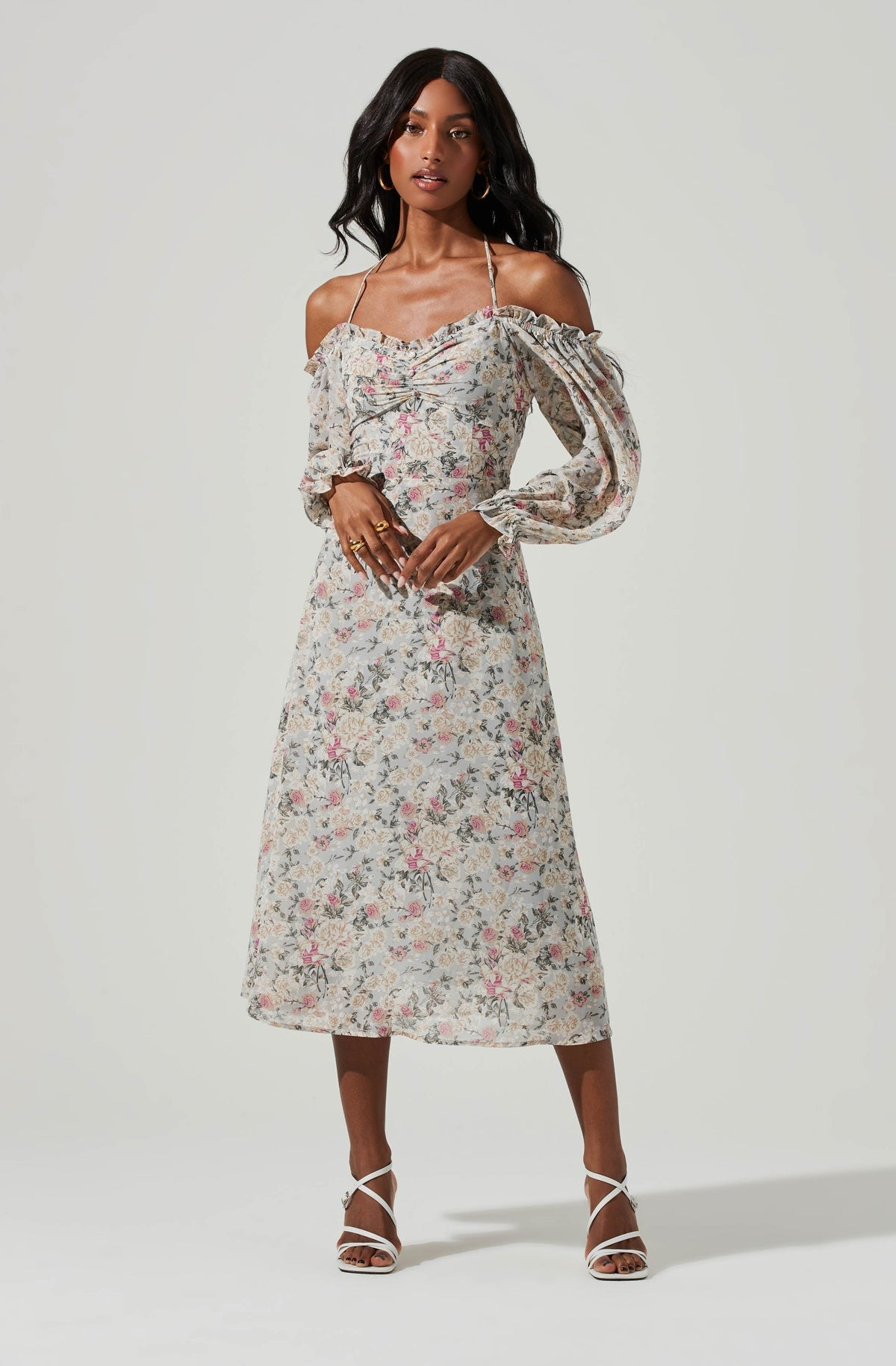 Off Shoulder Long Sleeve Cinched Bust Midi Dress | ASTR The Label (US)