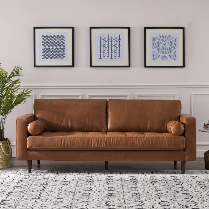 Apgar 88.5" Genuine Leather Square Arm Sofa | Wayfair North America