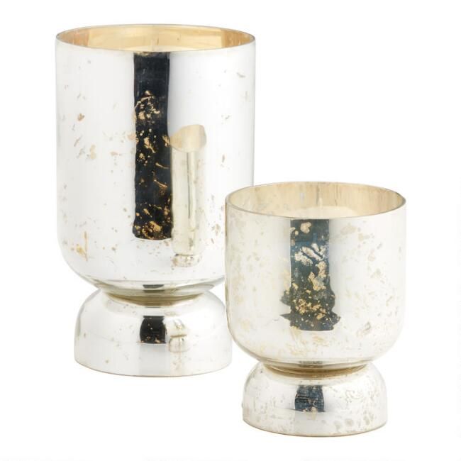 Silver Mercury Glass Pedestal Hurricane Candle Holder | World Market