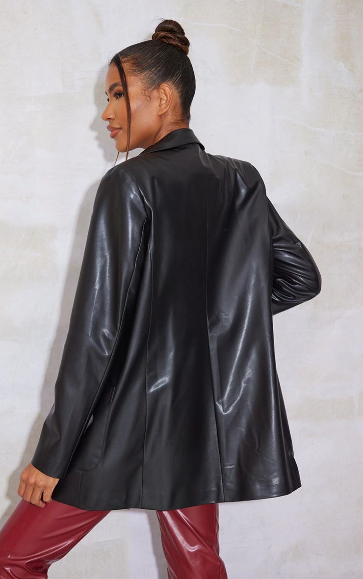 Black Faux Leather Oversized Pocket Front Blazer | PrettyLittleThing US