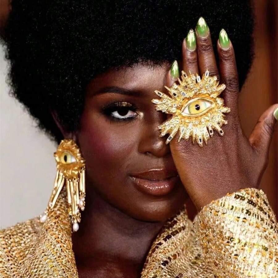 1pair Baroque Style Personality Eye Design Earrings & 1pc Ring & 1pc Brooch, Suitable For Women's... | SHEIN