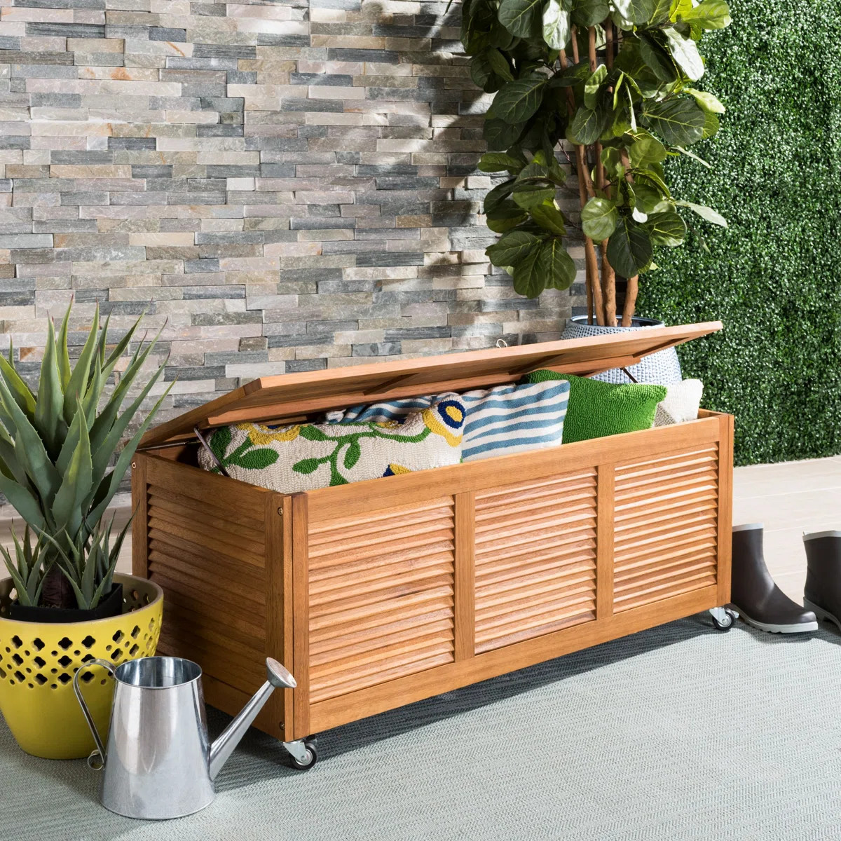 50 Gallon Eucalyptus Solid Wood Deck Box with Wheels | Wayfair North America