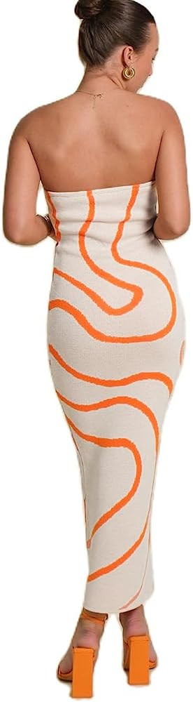 Printed Knit Maxi Long Dress for Women Backless Cutout Strapless Midi Dress Summer Tube Bodycon D... | Amazon (US)