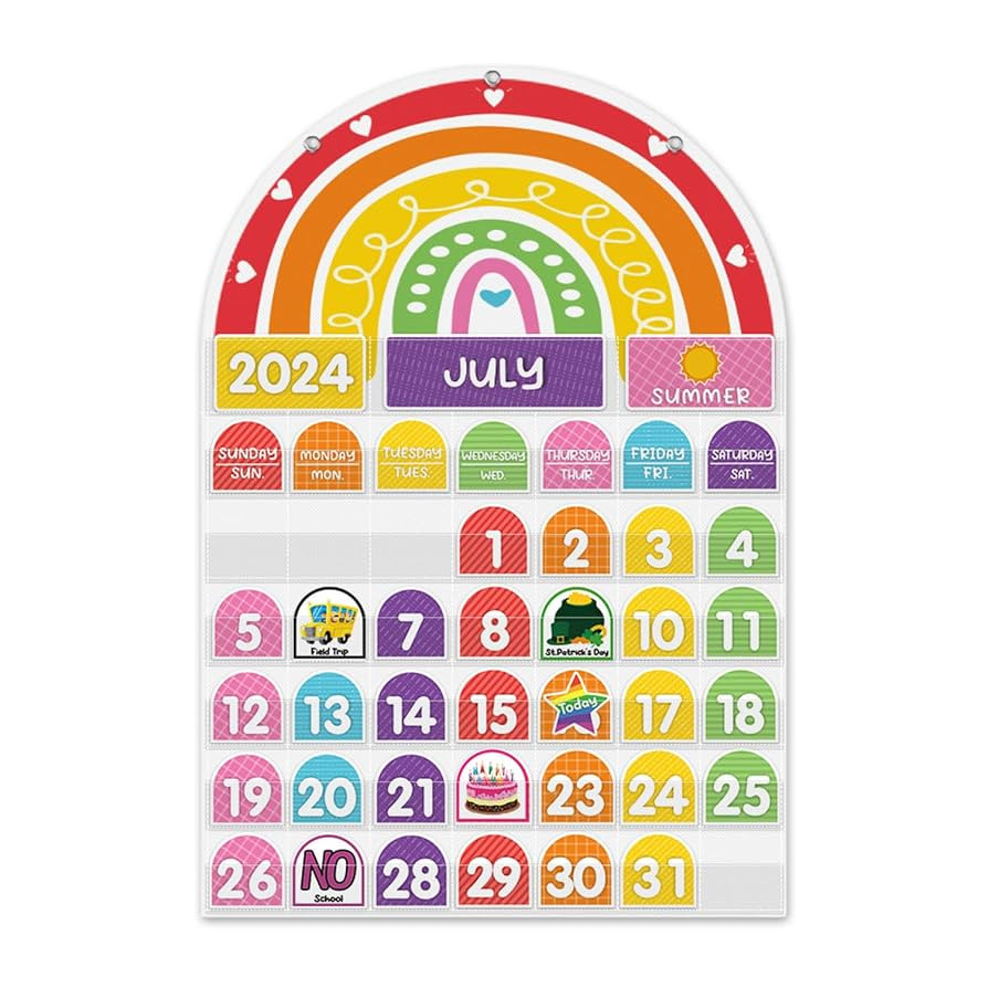 Mewise Rainbow Calendar Pocket Chart for Classroom & Home with 96 Activity Cards-Daycare Learning... | Amazon (US)