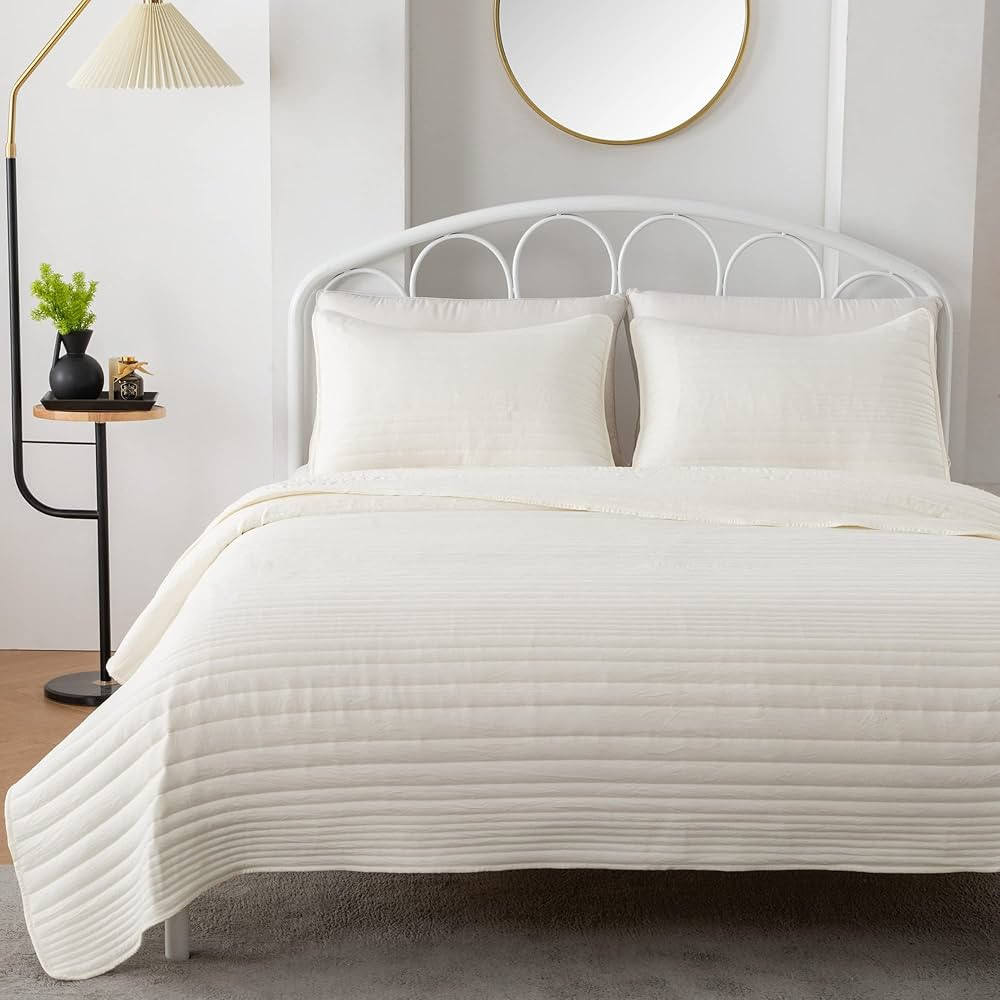 Quilt Set King Size Ivory | Lightweight Ultra Soft Microfiber Bedspread | 3 Piece King Coverlet f... | Amazon (US)