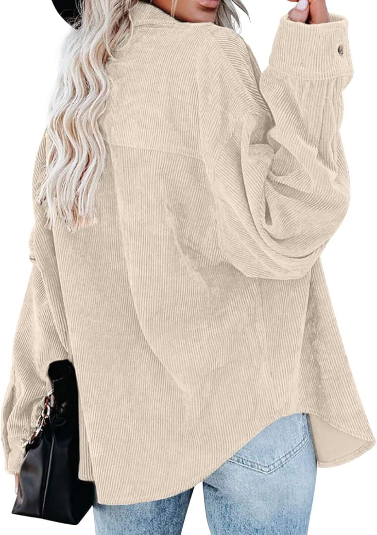QIXING Womens 2022 Corduroy Button Down Shirt Casual Oversized Long Sleeve Blouses Tops | Amazon (US)