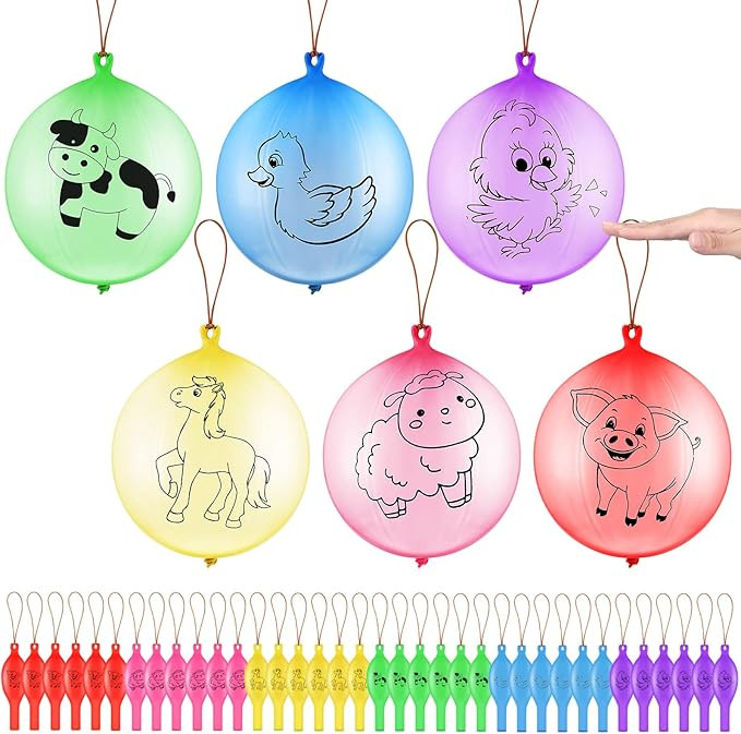 36 Pcs Punch Balloons Farm Animal Punching Balloon Farmhouse Party Favors for Kids Farm Animal Ba... | Amazon (US)