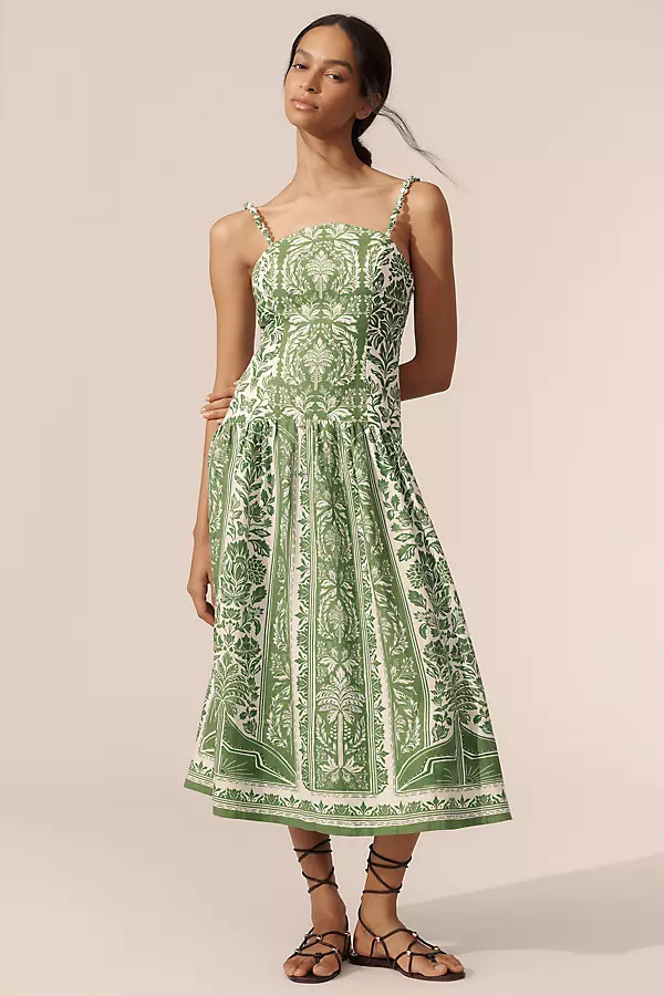 Delicate Tapestry Linen Drop-Waist Midi Dress | Anthropologie (US)
