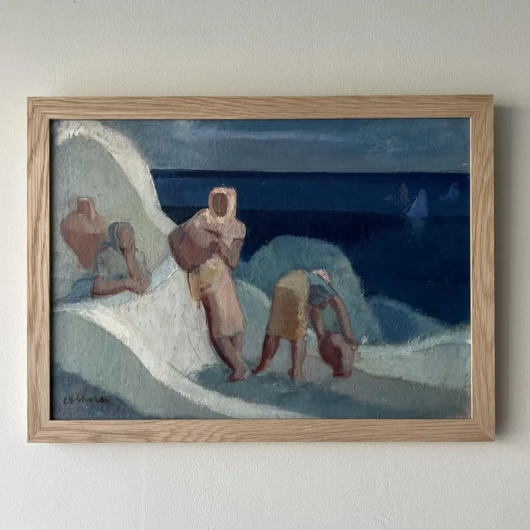 Vintage “COLLECTING WATER” original oil painting on panel Spanish solid wooden frame blue coa... | Etsy (US)