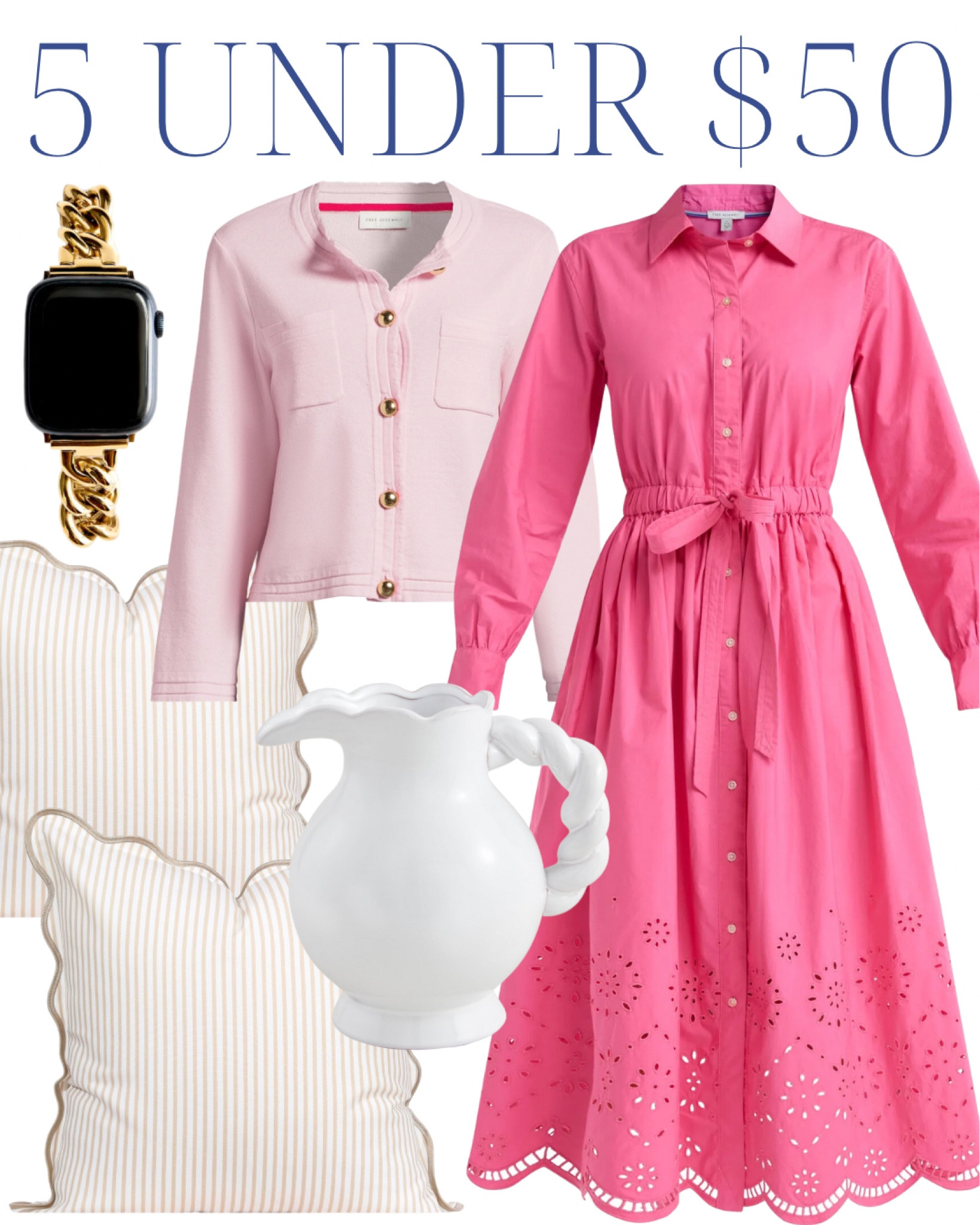 Pink sweater, pink dress Valentine’s Day outfit, striped scalloped, outdoor pillow, cover gold Apple Watch band Grandmillennial home decor classic home home decor, classic home, grandmillennial home, coastal home, southern home, classic style, grandmillennial style, timeless style