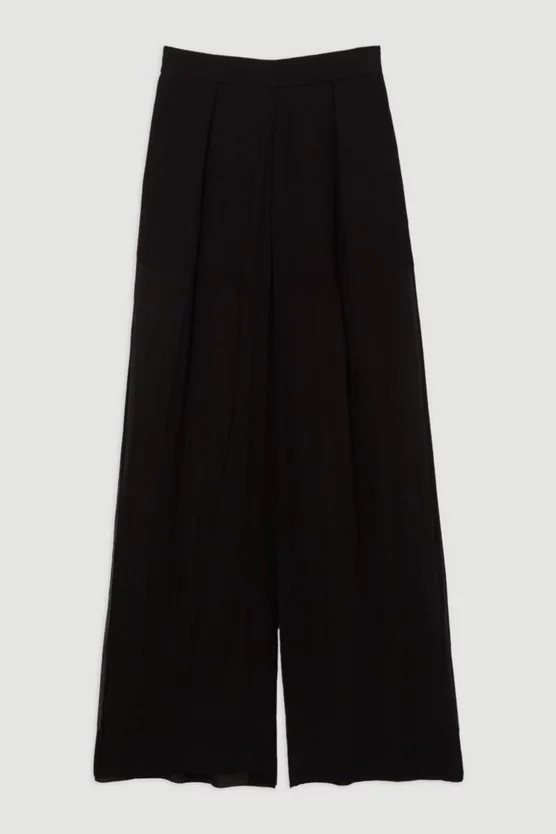 Viscose Georgette Woven Wide Leg Trouser | Karen Millen | Karen Millen UK + IE + DE + NL