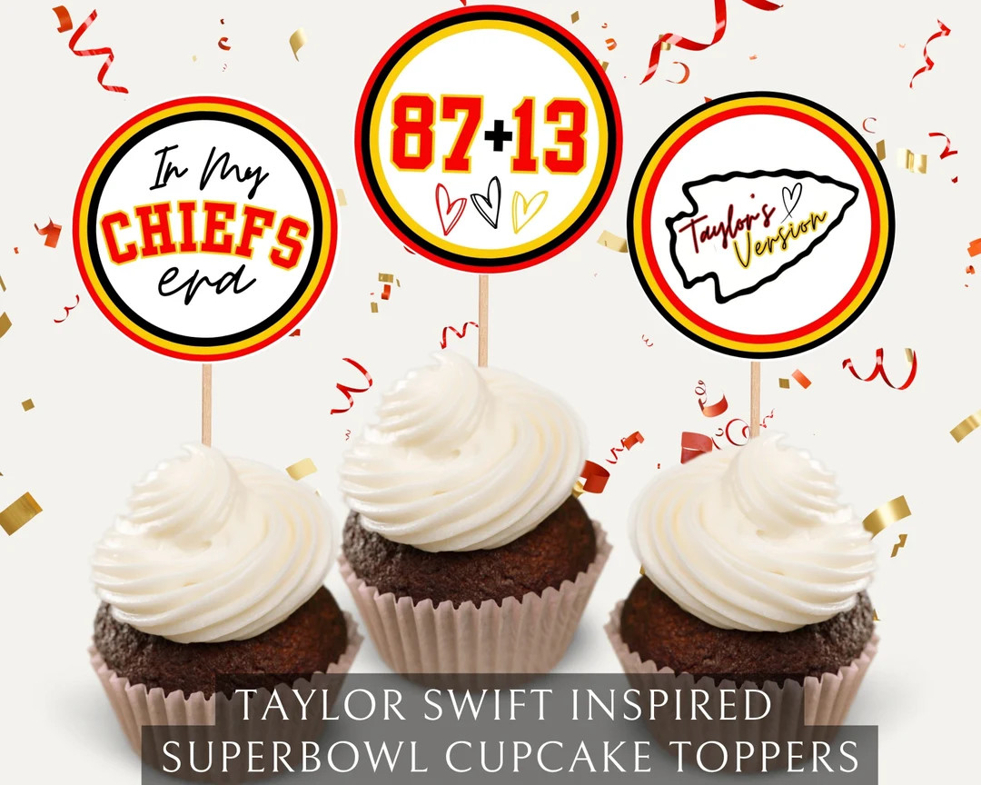 Printable TS Superbowl Cupcake Toppers NFL Sunday Swift Party Cards KC Chiefs Super Bowl 58 Party... | Etsy (US)