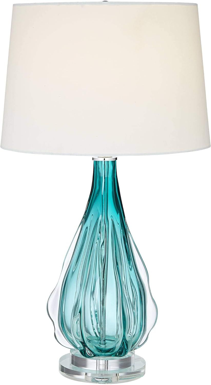 Possini Euro Design Claudette Modern Table Lamp 27" Tall Turquoise Blue Green Glass Wave Pattern ... | Amazon (US)