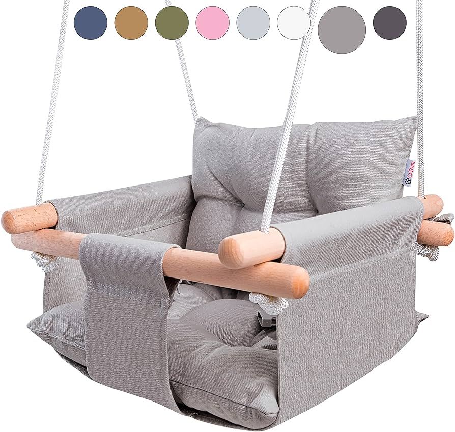 CaTeam - Canvas Baby Swing, Wooden Hanging Swing Seat Chair with Safety Belt, Durable Baby Swing ... | Amazon (US)