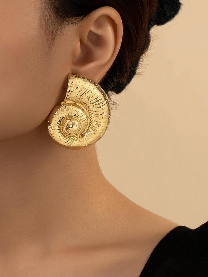 1pair European & American Style Minimalist Personality Geometric Snail Stud Earrings4.97(500+) | SHEIN
