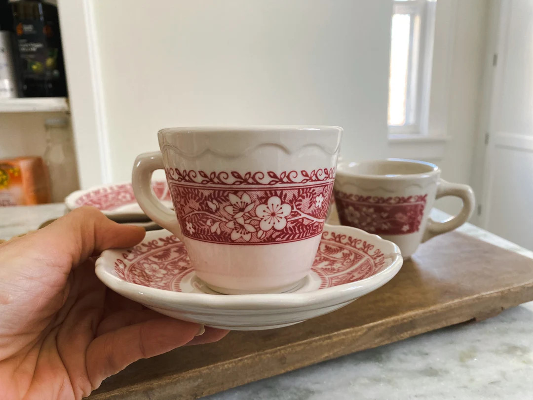 SYRACUSE CHINA CUPS and Saucers -  Syracuse Roxbury Red Restaurant Ware Set of 4 Coffee Cups and ... | Etsy (US)
