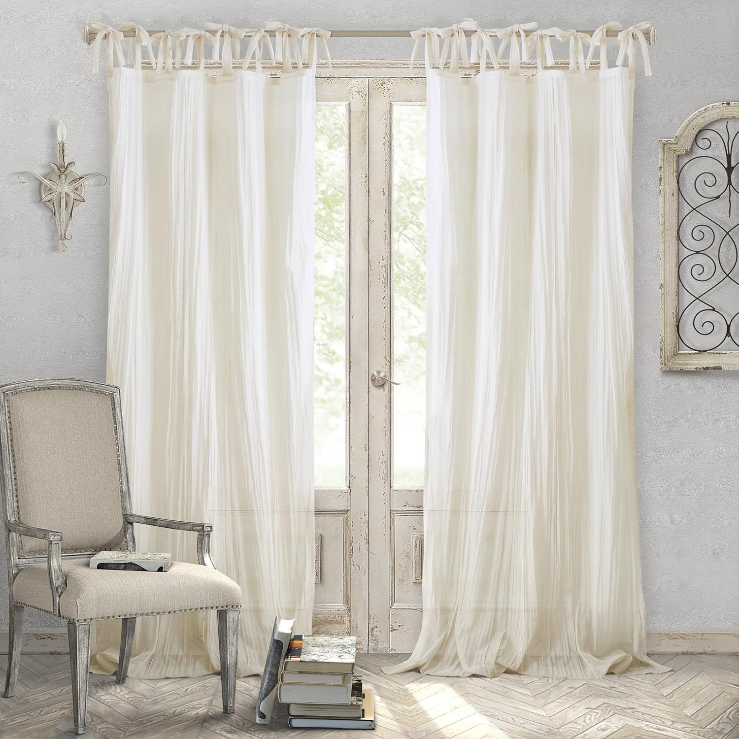Elrene Home Fashions Crushed Semi-Sheer Adjustable Tie Top Single Panel Window Curtain Drape, 52"... | Amazon (US)
