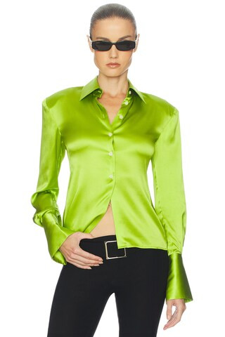 Helsa The Silk Charmeuse Shirt in Paradiso Green from Revolve.com | Revolve Clothing (Global)