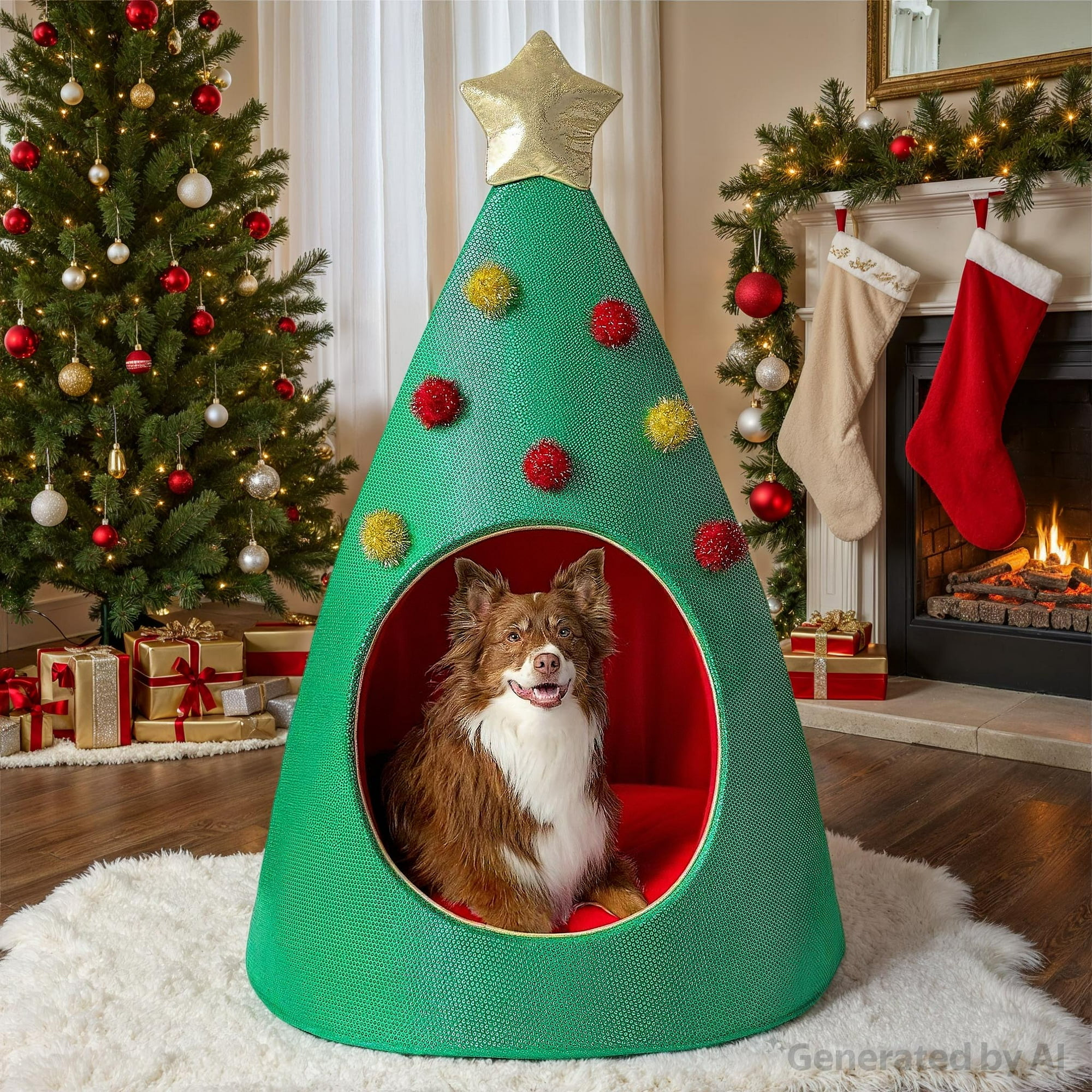 Vibrant Life Christmas Tree Extra Large Holiday Pet Bed, Green and Red, 38" x 50" | Walmart (US)