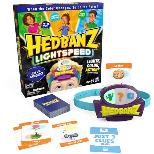 Spin Master Games, Hedbanz Lightspeed with Lights & Sounds, Classic Hedbanz with an Electronic Twist, 2-6 Players, Kids Games, Games for Family Night, for Ages 6 & Up | Amazon (US)