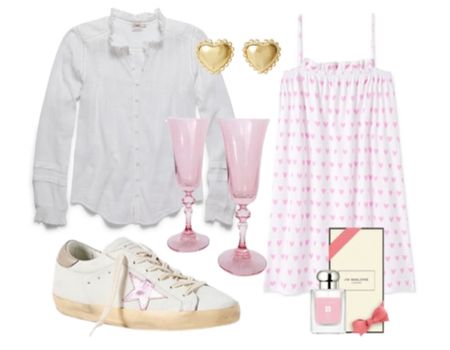 Valentine’s Day gifts 
Faherty blouse
Lake nightgown 
Golden Goose sneakers 
Estelle colored glasses champagne flutes
Lele Sadoughi earrings 
Jo Malone perfume 

#LTKSeasonal #LTKGiftGuide #LTKFind