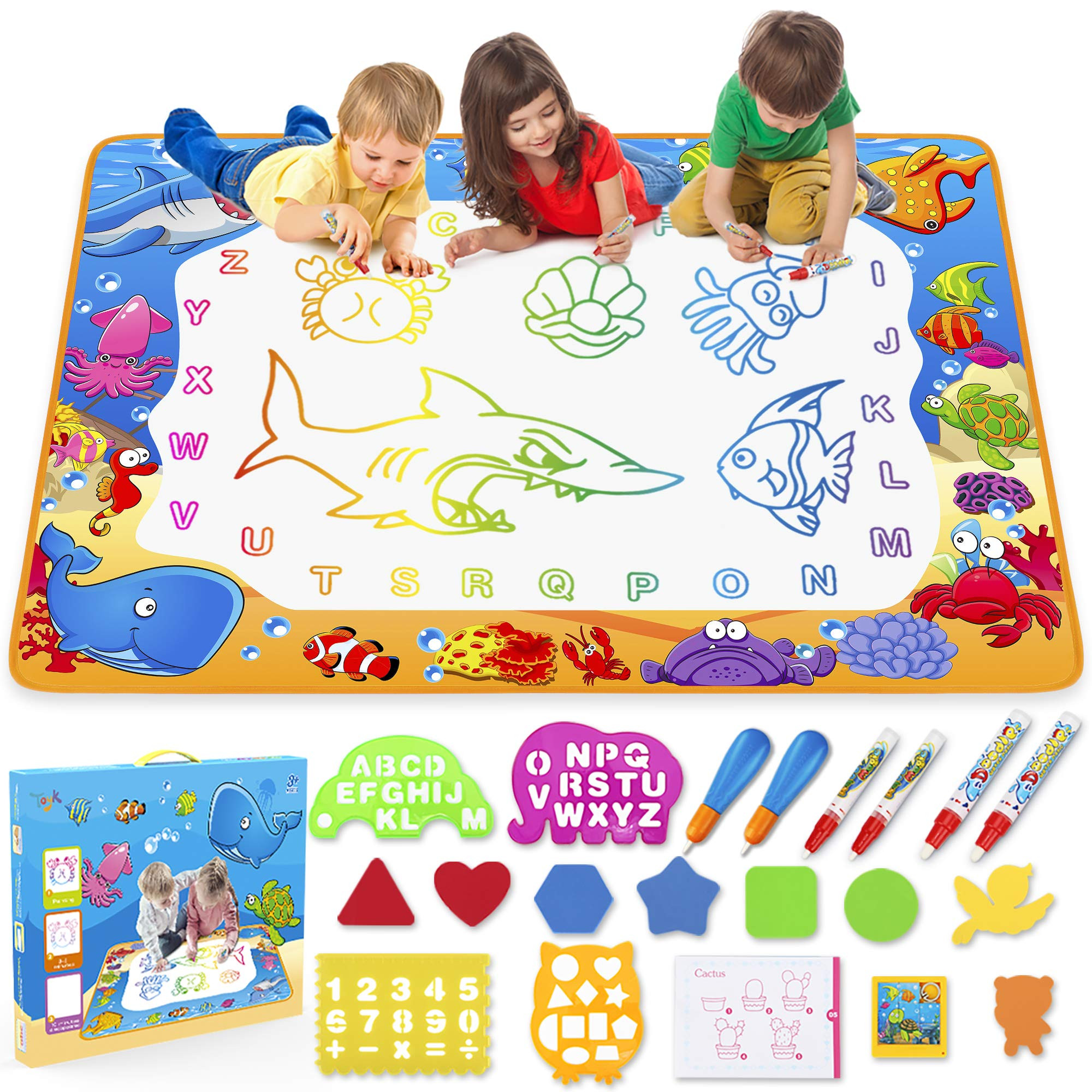 Water Doodle Mat - Kids Painting Writing Doodle Toy Mat - Color Doodle Drawing Mat Bring Magic Pens  | Amazon (US)