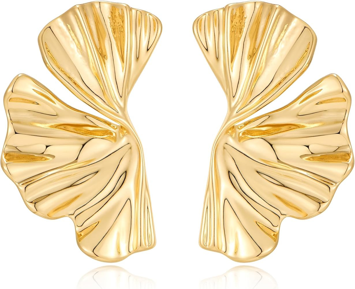 Gold Plated Ginkgo Leaf Flower Statement Earrings for Women Trendy Boho Flower Dangle Earrings Va... | Amazon (US)