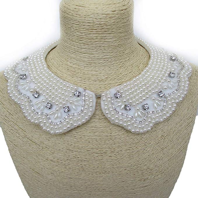 Fashion Vintage style Faux Pearls Crystal Decorated Fabric False Collar Necklace Women Clothing C... | Amazon (US)
