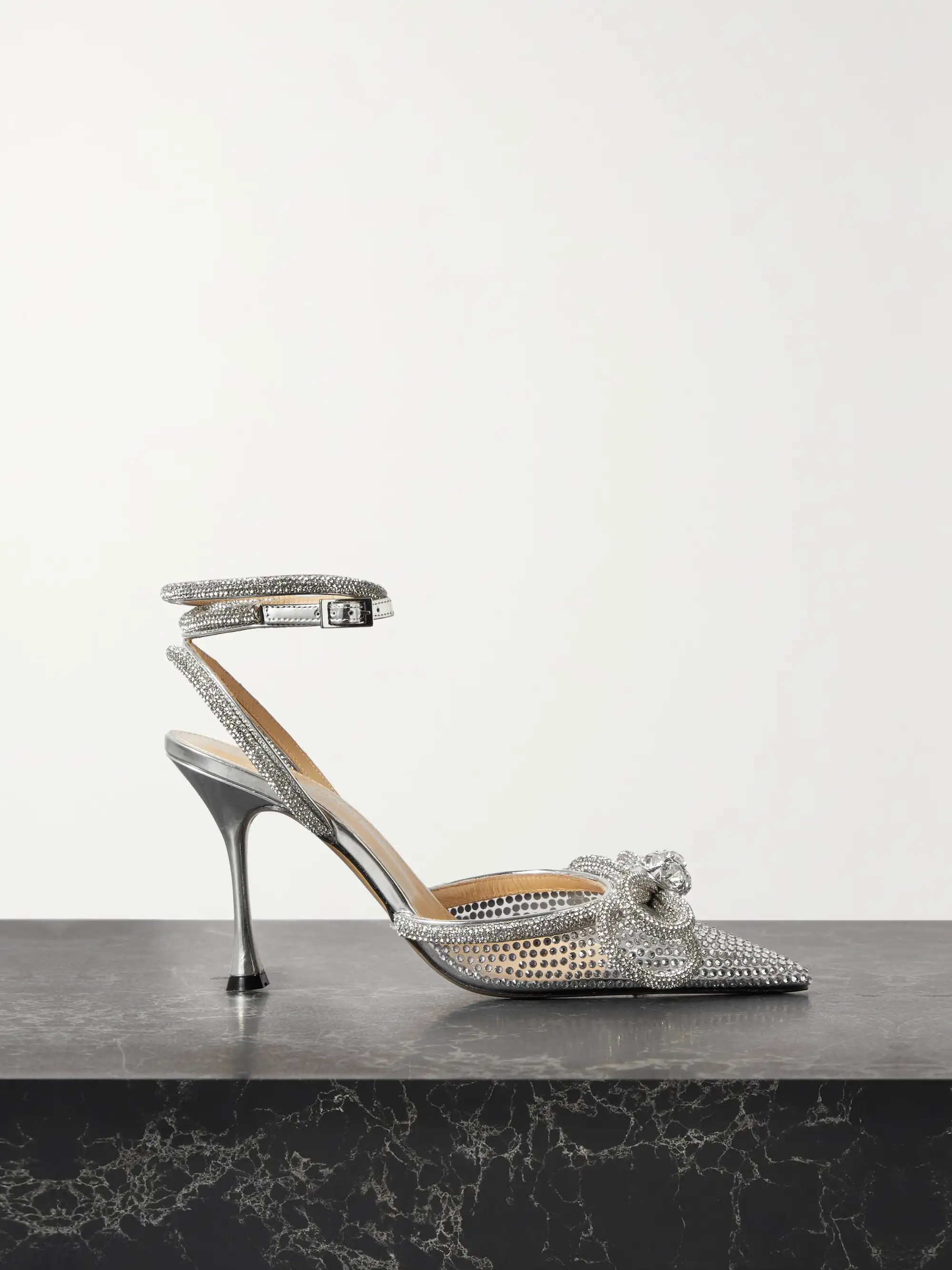 Double Bow crystal-embellished PVC and metallic leather point-toe pumps | NET-A-PORTER (US)