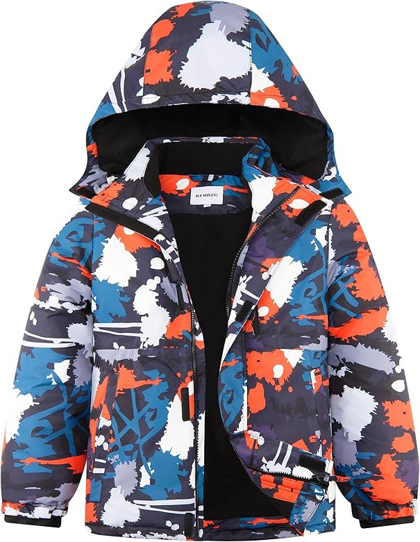 Boys Winter Waterproof Ski Jacket Kids Fleece Lined Warm Snow Coat with Detachable Hood | Amazon (US)
