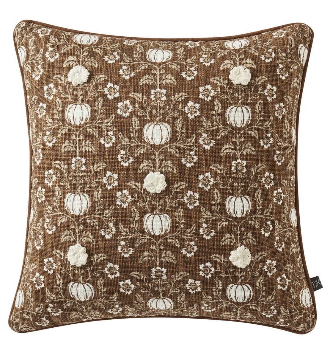 Give your home a festive fall touch with the My Texas House 18" x 18" Fara Ginger Pumpkin Cotton Decorative Pillow. A cozy accent for your bed, couch, or favorite chair, this throw pillow stands out with pumpkin and leafy vine prints and tufted embroidered flowers for added texture and charm. Each square pillow measures 18 x 18 inches and comes in two autumnal color options that effortlessly coordinate with My Texas House bedding and decor collections (sold separately). Created by home decor blogger and influencer Erin Vogelpohl, My Texas House decor reflects Erin's signature modern farmhouse and fresh country style.

#LTKHome #LTKFindsUnder50 #LTKSeasonal