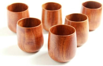 Moyishi Top-Grade Natural Solid Wood Wooden Tea Cup Wine Mug 250ml,Set of 4 | Amazon (US)
