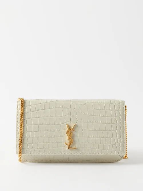 Saint Laurent - Ysl-plaque Mini Croc-effect Leather Cross-body Bag - Womens - White | Matches (US)