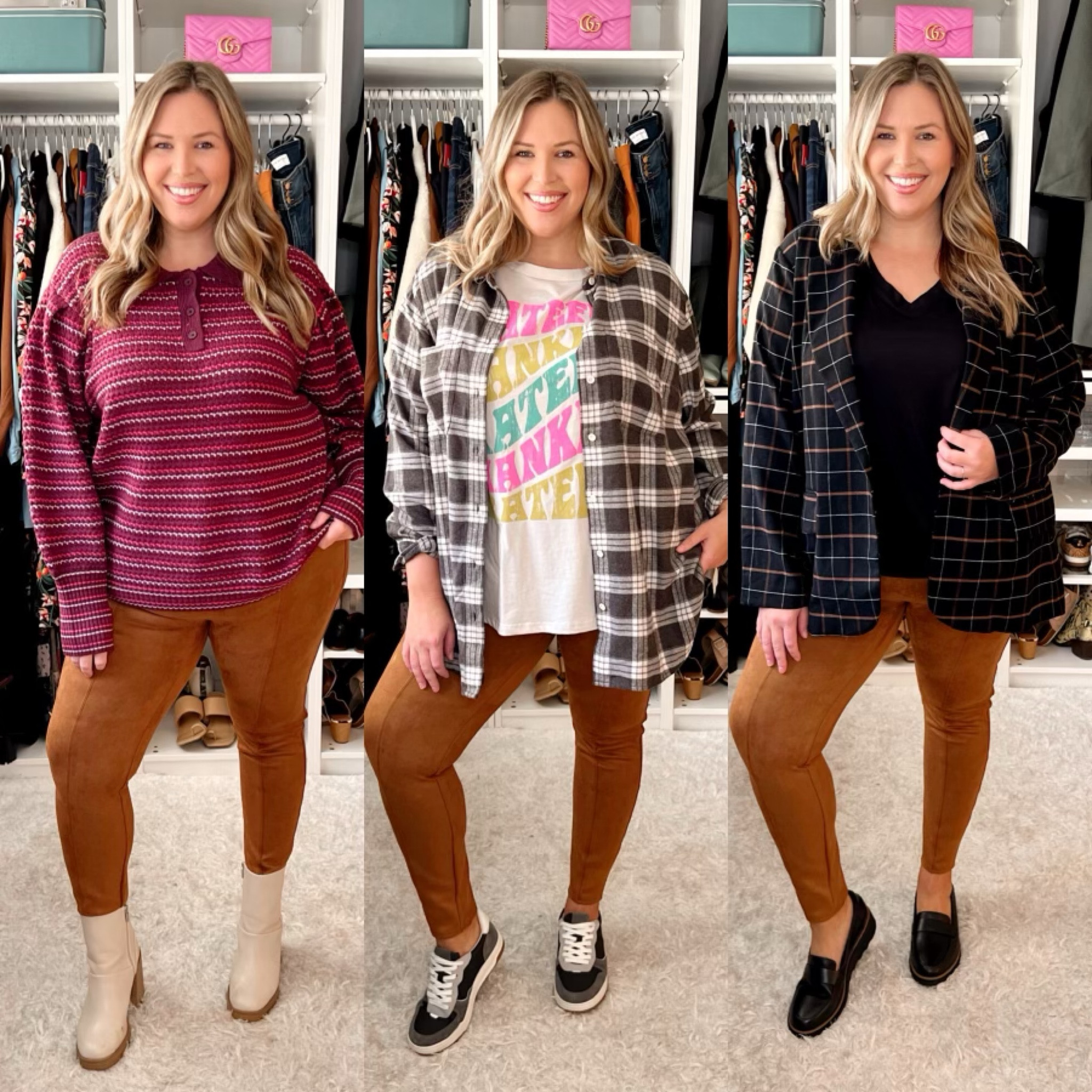 Faux suede leggings 3 ways! Wearing a 2X in the Spanx leggings (use code ASHLEYDXSPANX for a discount!). Look 1 - wearing a sweater from Target in a 2X - runs true to size, and boots from Target. Look 2 - wearing a Madewell flannel in a 1X and sneakers from Madewell (use code HOUSEOFDOROUGH20 through 11/16 for a discount!) and a t-shirt from Arula in a size B. Look 3 - wearing a t-shirt from Walmart in a 2X, a blazer from JCPenney in a 2X and Clark's wedge loafers from JCPenney! 

#LTKsalealert #LTKcurves #LTKSeasonal