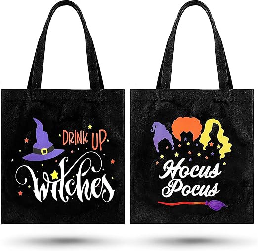Whaline 2 Pack Halloween Canvas Tote Bags Hocus Pocus Witch Theme Shopping Bag with Handle Black ... | Amazon (US)