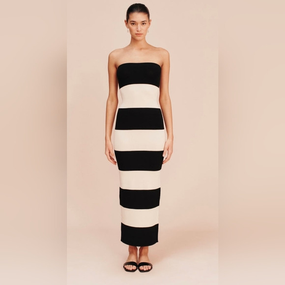 Posse Theo Strapless Dress Black and White Strapless Dress Size XL Black Crea | Poshmark