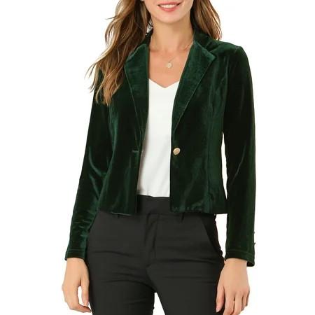 Allegra K Women s Velvet Blazer Notched Lapel Long Sleeve Button Work Jacket | Walmart (US)