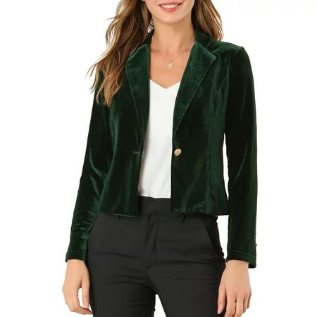 Allegra K Women s Velvet Blazer Notched Lapel Long Sleeve Button Work Jacket | Walmart (US)