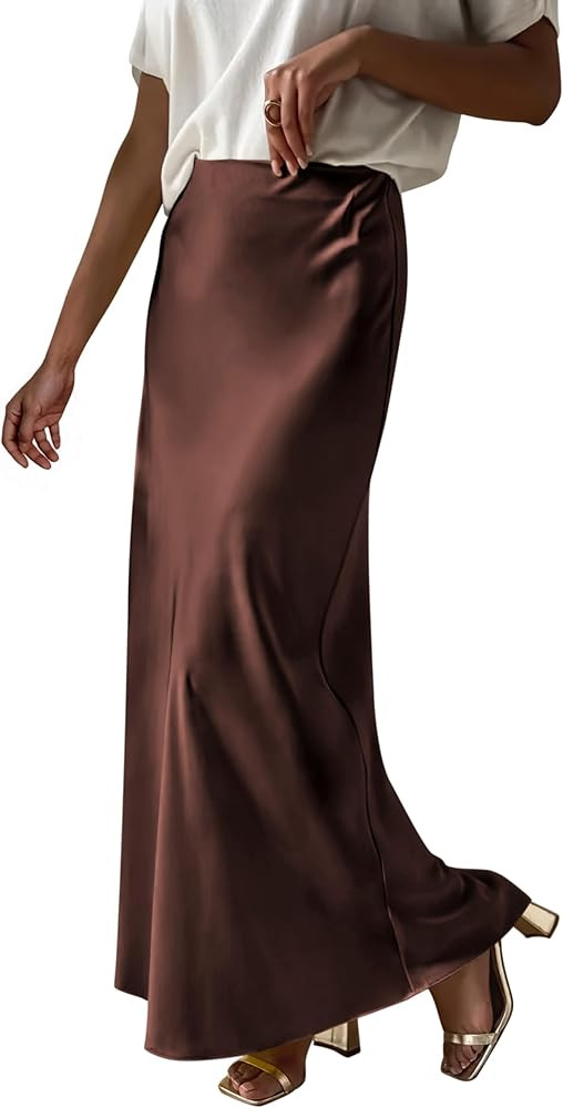 Prinbara Women's Satin Maxi Skirts Dressy Casual Zipped High Waisted Flowy Silk 2026 Summer Elega... | Amazon (US)