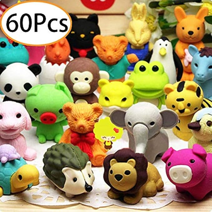 URSKYTOUS 60 Pcs Animal Pencil Erasers Bulk Kids Japanese Come Apart Puzzle Eraser Toys for Party Fa | Amazon (US)