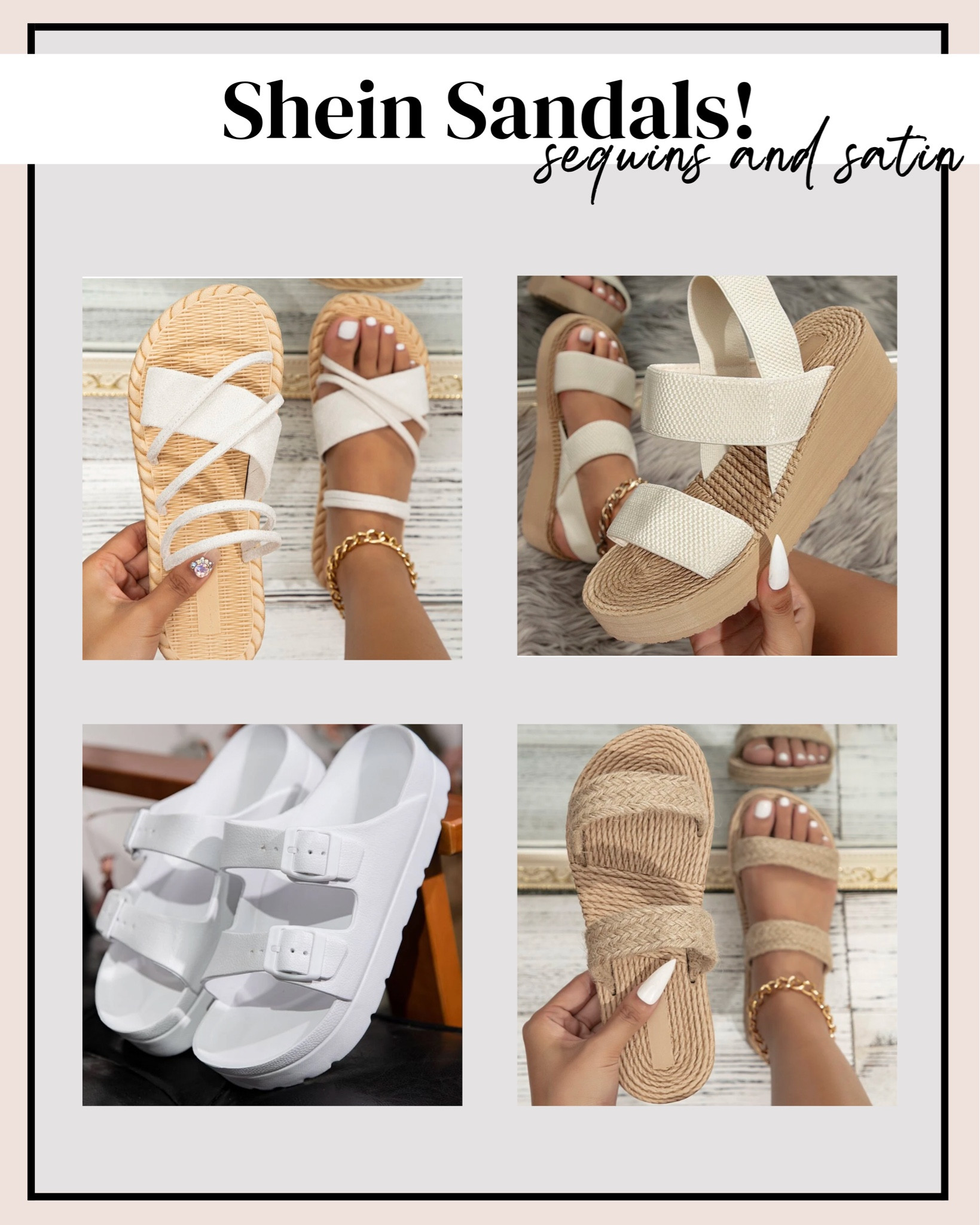 Shein summer, Shein spring break, white sandals, sandals 2023, spring sandals, Shein vacation, vacation shoes
