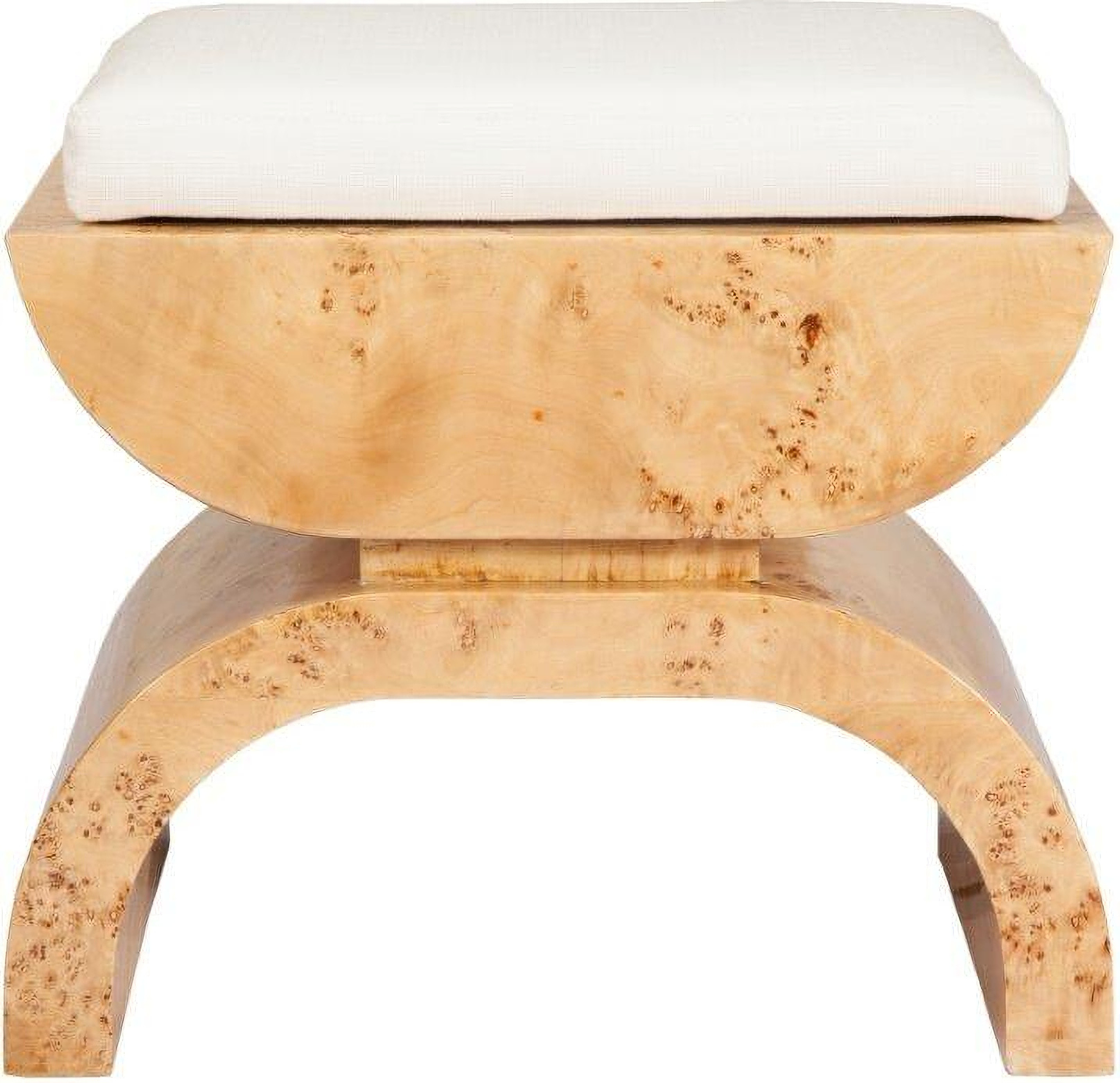 Biggs Burl Wood And White Linen Stool | 1stopbedrooms