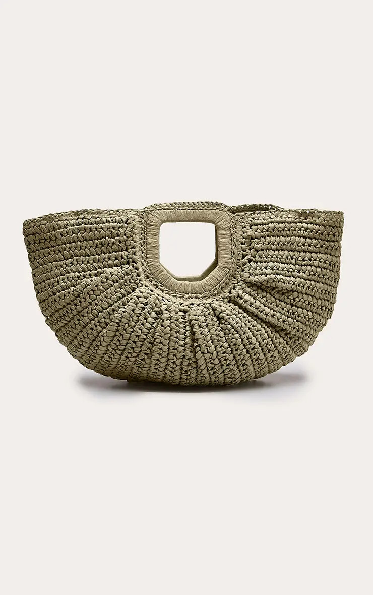 Sage Raffia Rounded Clutch Bag | PrettyLittleThing UK