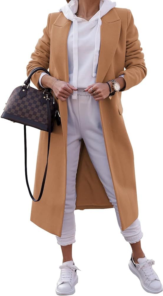 Zwurew Women's Double Breasted Pea Coat Lapel Wool Blend Long Trench Jacket Winter Elegant Overcoat Outwear | Amazon (US)