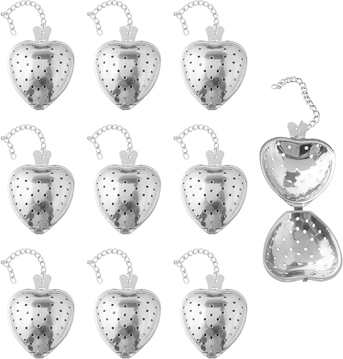 VEIREN 10 Pieces Stainless Steel Tea Strainers Heart Shaped Tea Infuser Ball with Chain Hook Fine... | Amazon (US)