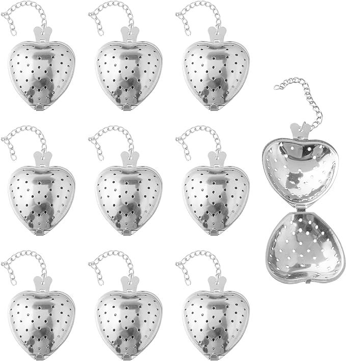 VEIREN 10 Pieces Stainless Steel Tea Strainers Heart Shaped Tea Infuser Ball with Chain Hook Fine... | Amazon (US)