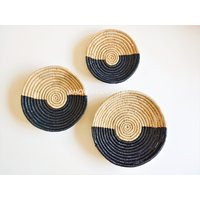 Set Of 3 Woven Basket Wall Decor, Round Hanging Basket, Boho Seagrass Baskets, Home Decor, Boho Art, Wicker Plate | Etsy (US)